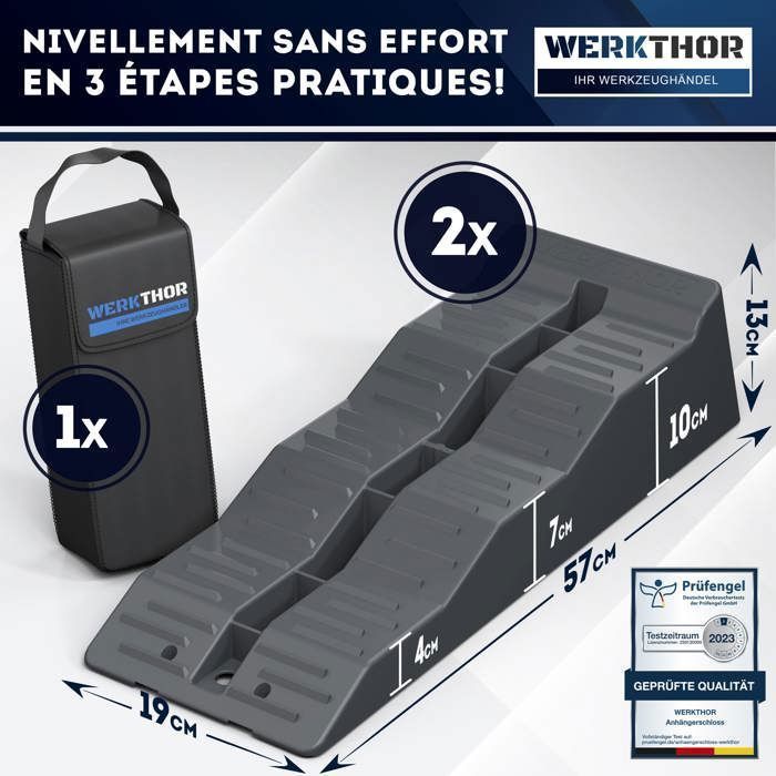 Rampas de elevação para autocaravanas WERKTHOR (cinzentas) - Conjunto de 2 com bolsa de transporte | Carga máxima de 5 toneladas