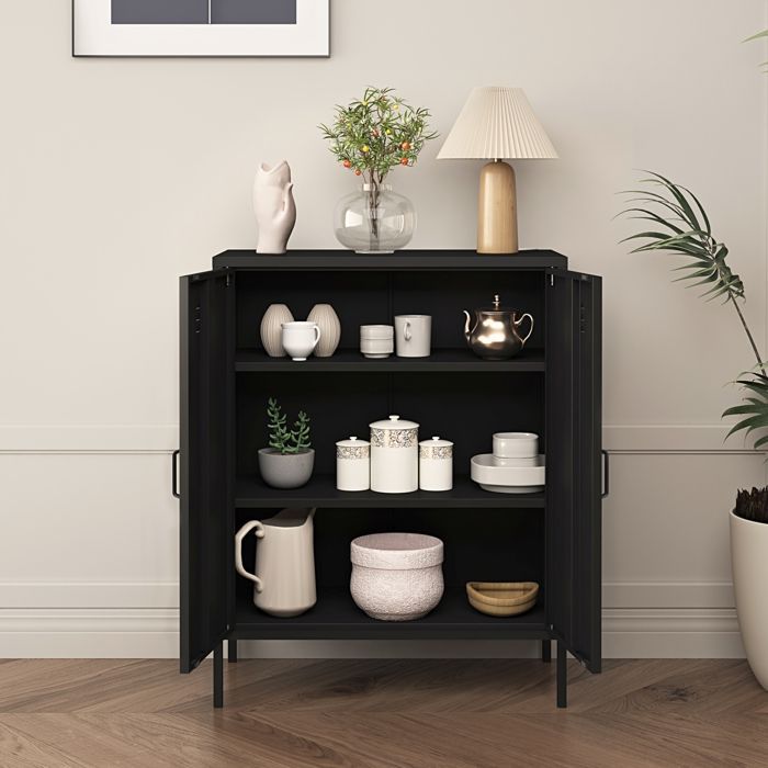 Mobiletto in metallo Pyhäranta, acciaio, 102 x 80 x 40 cm, nero opaco