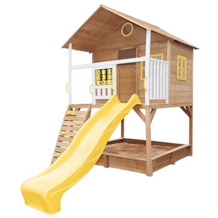 Kinderspeelhuisje - GINGER HOME - Grenenhout - Glijbaan en zandbak - Geschikt voor buiten, kinderen van 2-10 jaar