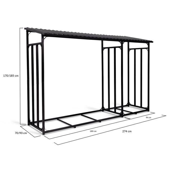 IDMARKET Abri de stockage en acier galvanisé pour bûches L. 274 cm avec housse de protection