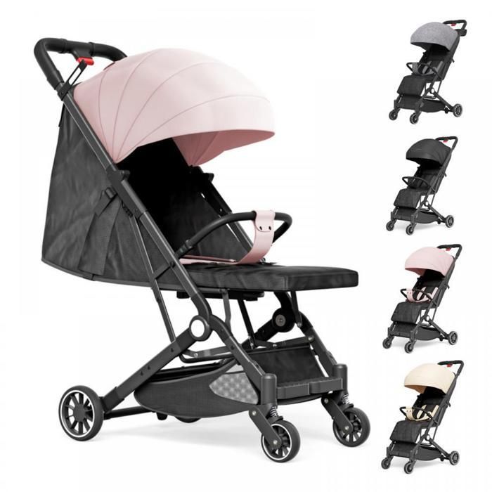 Poussette Canne Compacte, Bébé jusqu’à 22 kg, Ultra Légère, Pliage Automatique, Dossier Inclinable, Format Cabine Avion Rose