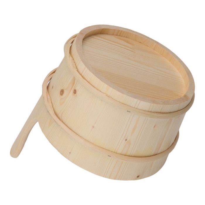 Cubo de madera de 4 litros y cucharón para sauna, accesorios con revestimiento de plástico para spa, piscina y bañera de hidromasaje.