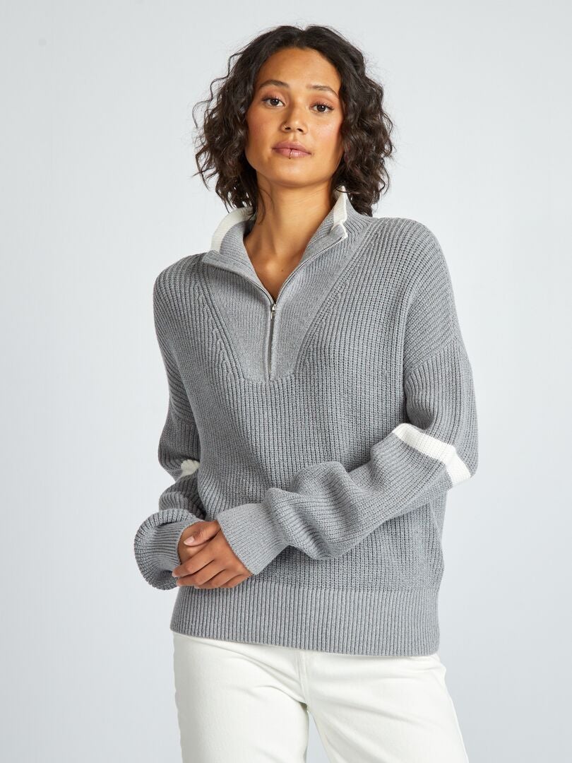 Jersey de cuello alto con cremallera - GRIS