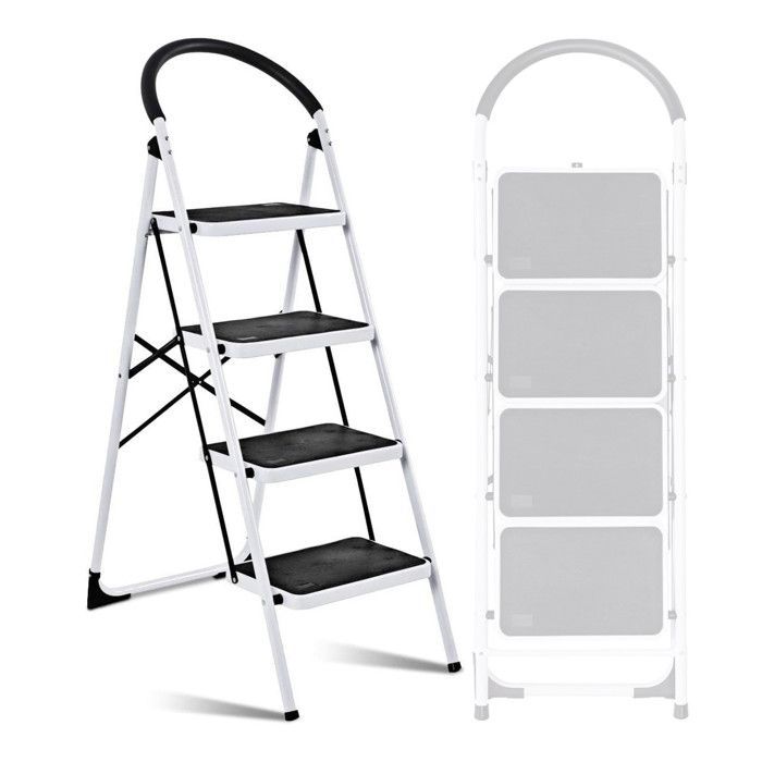 BM TOOLS BMT-ESC4 - Roestvrijstalen 4-treden ladder, werkhoogte: 95 cm, gemakkelijk op te bergen, antislip treden en handgrepen.