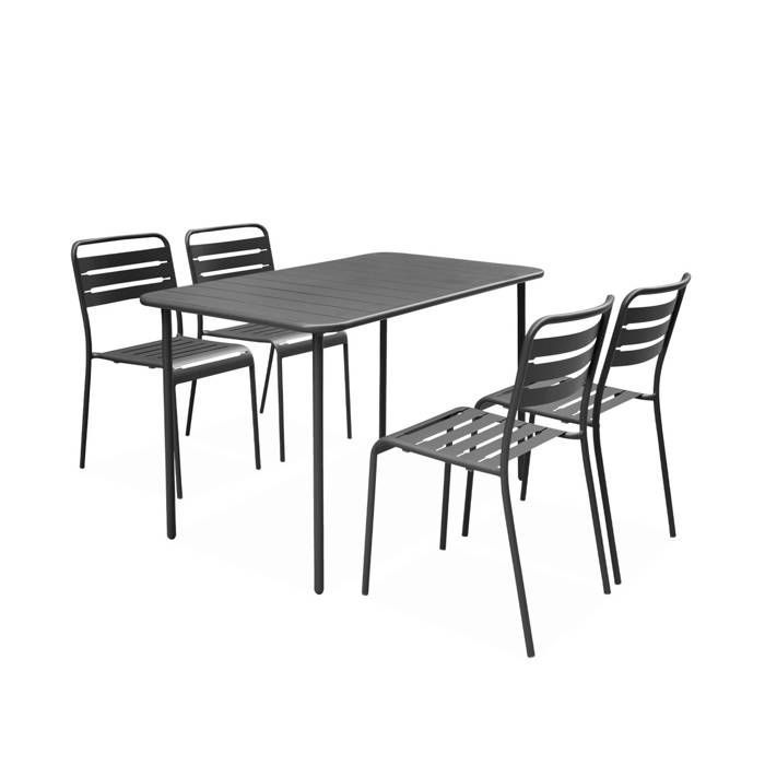 Tavolo da giardino in metallo + 4 sedie in acciaio color antracite. Amelia. 120 x 70 x 72,5 cm