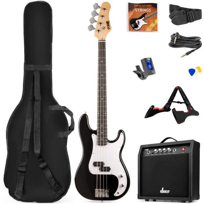 Kit completo de baixo elétrico MAX - Amplificador de 40 watts - Preto