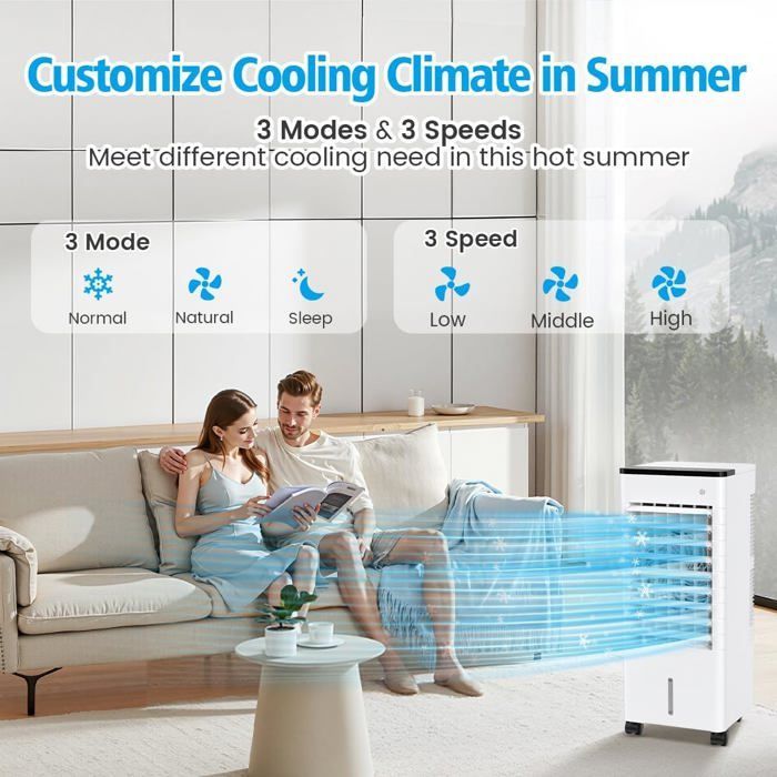 Aire acondicionado portátil silencioso, humidificador de bajo consumo de 6 litros, 3 velocidades, temporizador, para el hogar, la oficina o el dormitorio [Eficiencia energética A++]