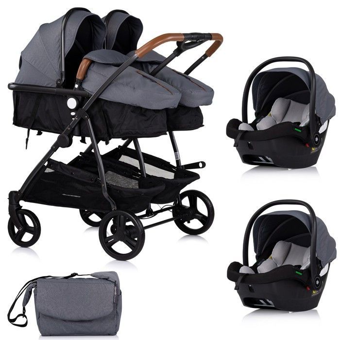 DUO SMART Stroller for twins or closely spaced children, 79 cm wide, Grey + 2 i-Size infant car seats, grey