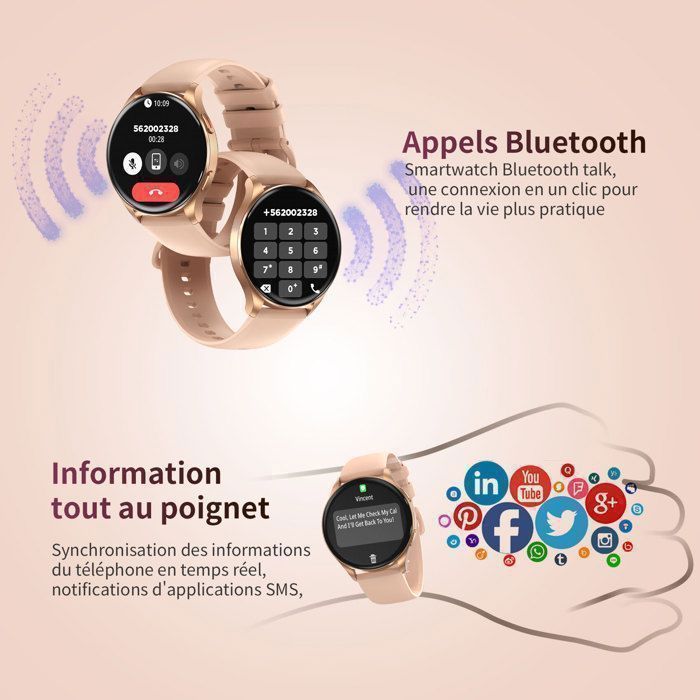 Relógio inteligente feminino Blackview com Bluetooth 5.3 para chamadas, IP68/SpO2/Frequência Cardíaca/Monitoramento do Sono/Pedômetro para iOS e Android, cor dourada.