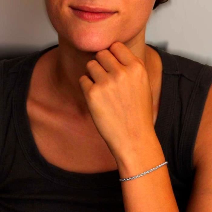 Pulsera de plata de ley 925 rodiada - Eslabón de cuerda de 3 mm - L'ATELIER D'AZUR - Mujer - Plata