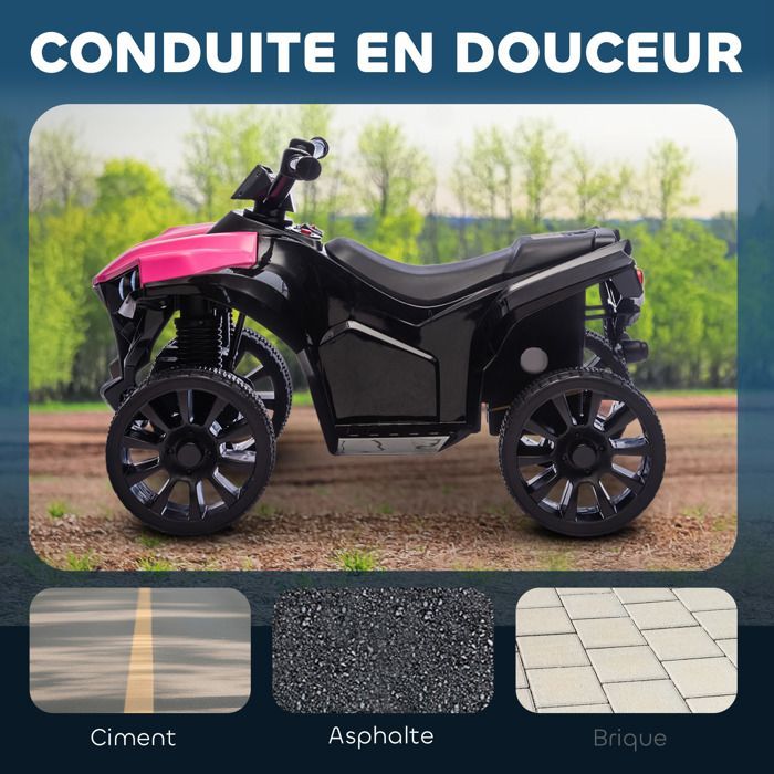 Quad elettrico per bambini - AIYAPLAY - 6V - musica e fari a LED - per bambini dai 37 ai 72 mesi - metallo e PP - 70 x 42 x 45 cm - rosa