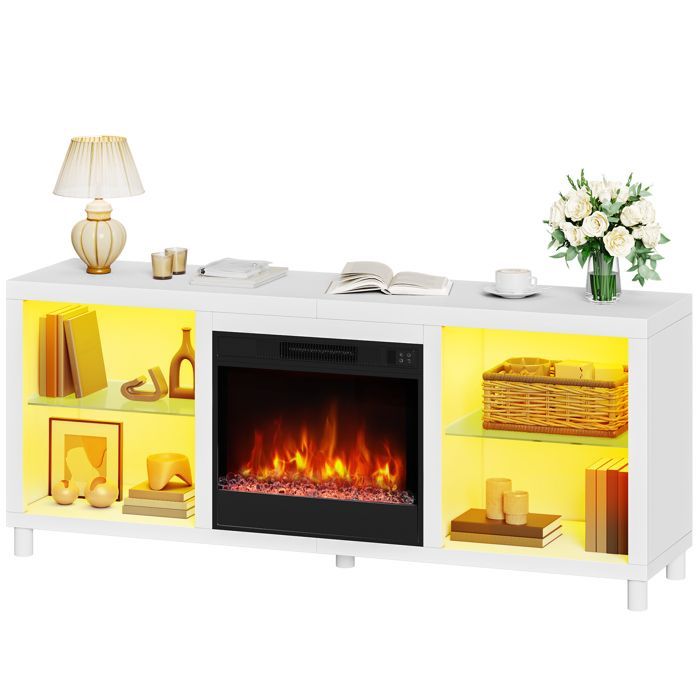 Chimenea eléctrica de 148 cm con calefactor para balcón - Efecto de llama LED 3D - 1800 W - Mando a distancia - Blanca