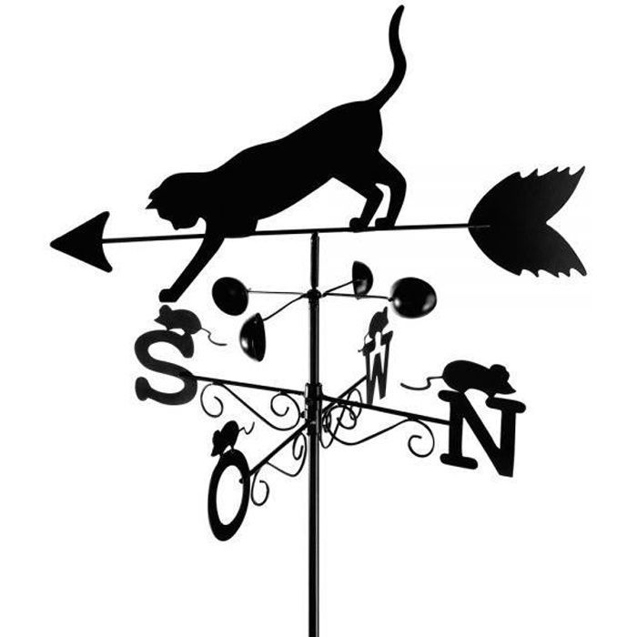 Girouette de jardin - WENKO - Chat - Hauteur 170 cm - Matériau résistant aux intempéries - Indicateurs N-S-W-O