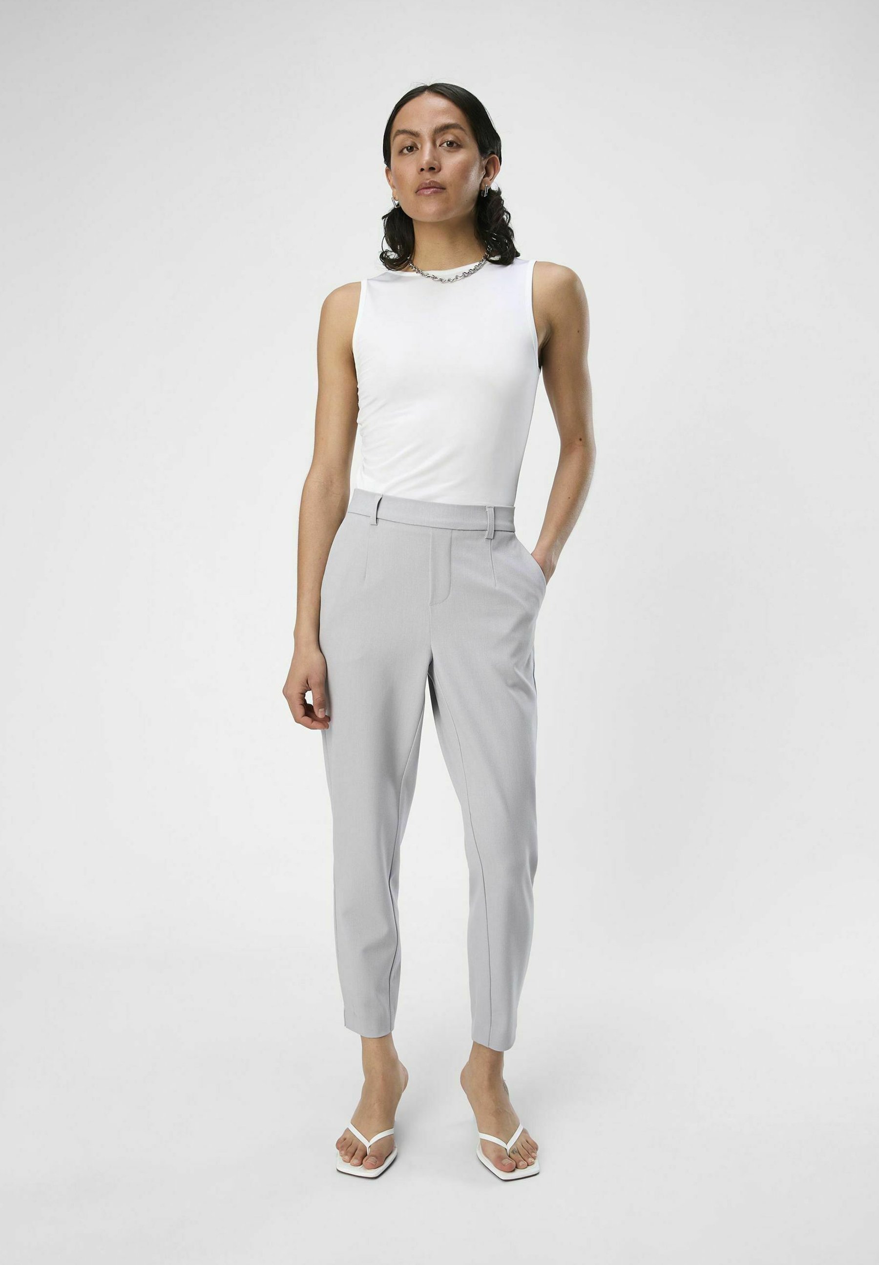Object OBJLISA SLIM PANT - Pantaloni - grigio chiaro mélange