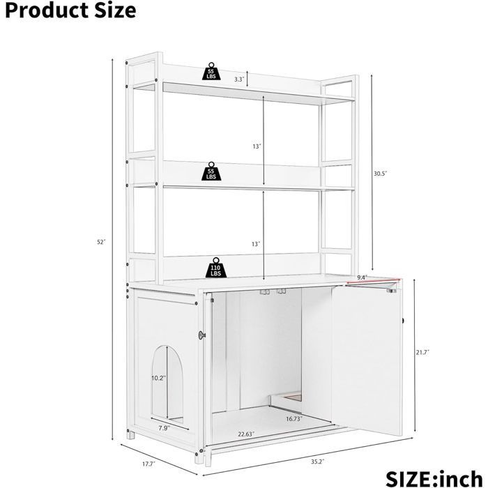 CAT TREE - PROMIRACAL - Cat Tree with Litter Box, Modern 3-in-1 Scratching Post, White Litter Box Cover