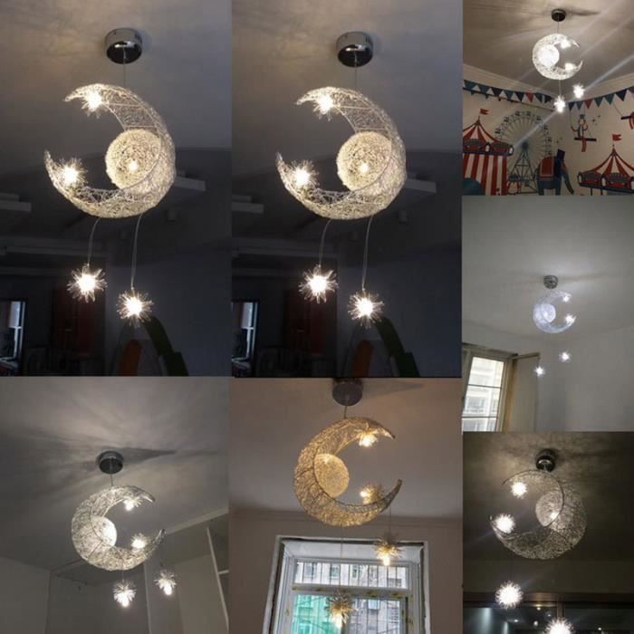 Plafonnier en aluminium LEMONBEST - Lumière de lune et d'étoile - Chambre d'enfant - Blanc