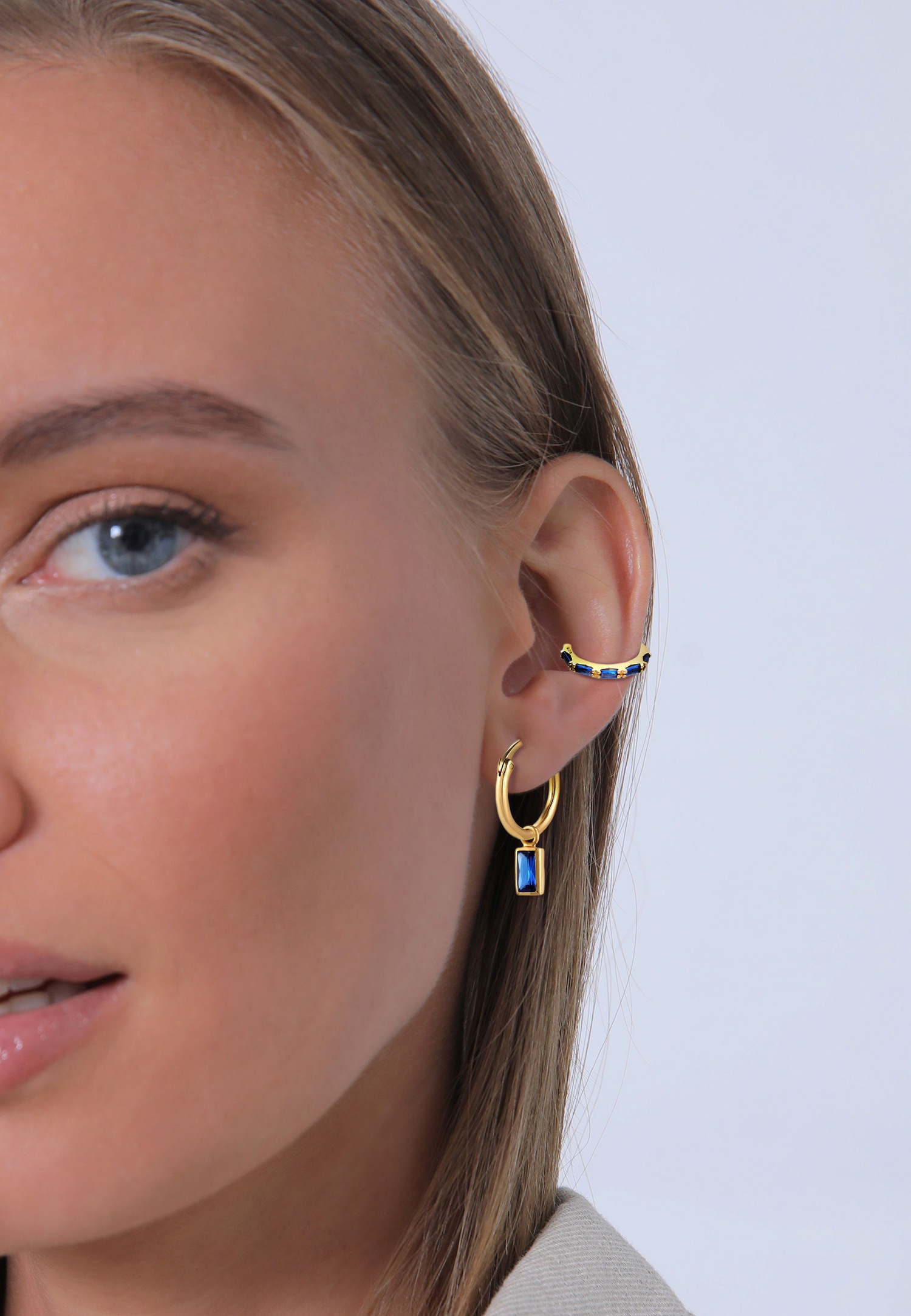 Elli PREMIUM Boucle d'oreilles pour dames modernes et élégantes avec saphirs en 925/1000 argent massif et plaqué or