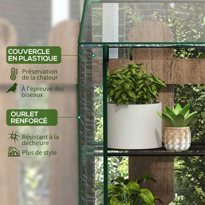 Serre de jardin - Outsunny - avec étagères 3 niveaux bâche renforcée 140 g/m² 2 portes zippées - acier - 143x46x51cm