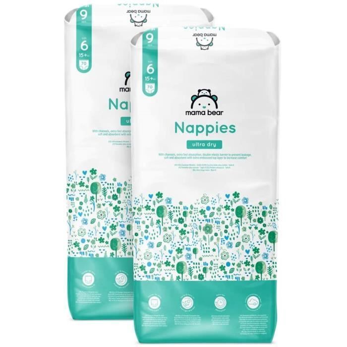 Mama Bear Brand - 140 Ultra Absorbent Baby Diapers - Size 6 (15+ kg) - New Version - 5400606983434
