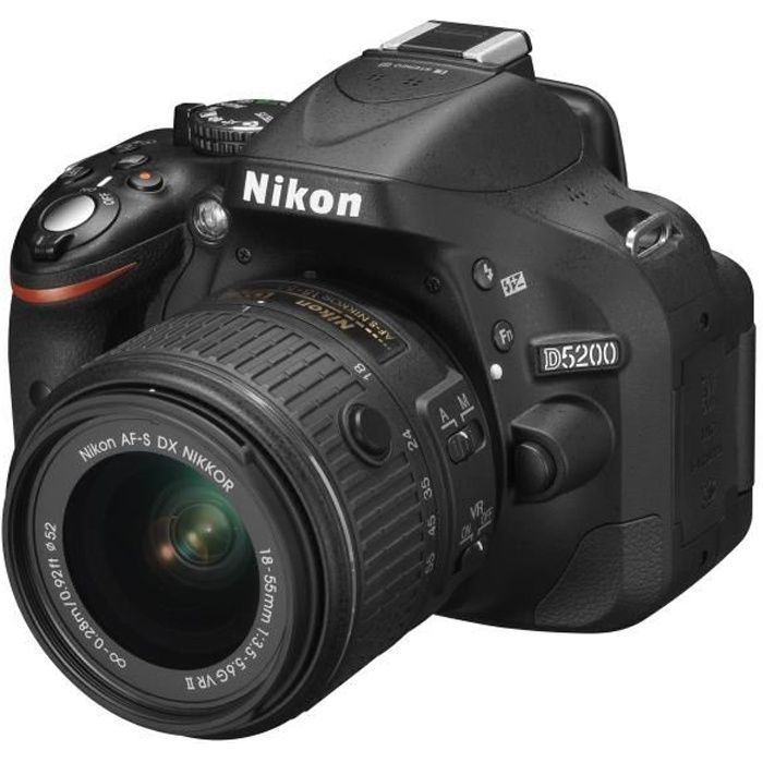 Nikon D5200 spejlreflekskamerasæt + 18-55 mm VR II-objektiv (sort) - 24,1 MP CMOS-sensor - EXPEED 3-processor - støvreduktionssystem