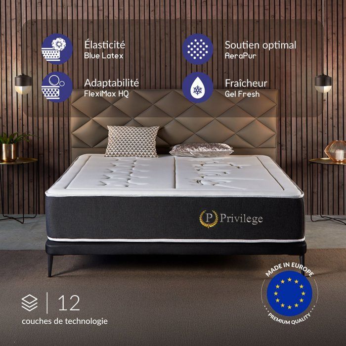 Privilege Matras 140x200 cm - Extra dik 30 cm - Hoogwaardig veerkrachtig schuim - Blauw latex - Traagschuim, omkeerbaar - 7 zones - Hoge stevigheid