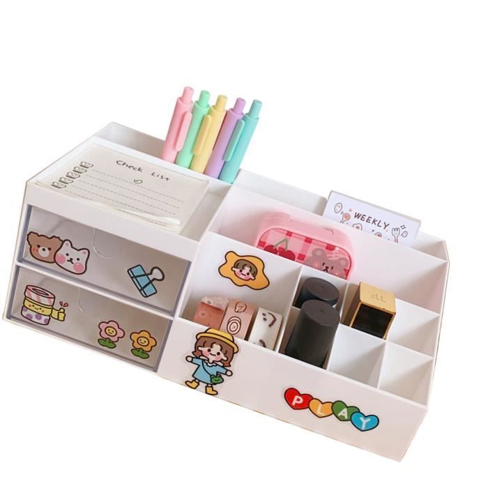 Boîte de rangement de bureau - OMABETA - Multi-grille - Plastique - Blanc - Organiseur mignon