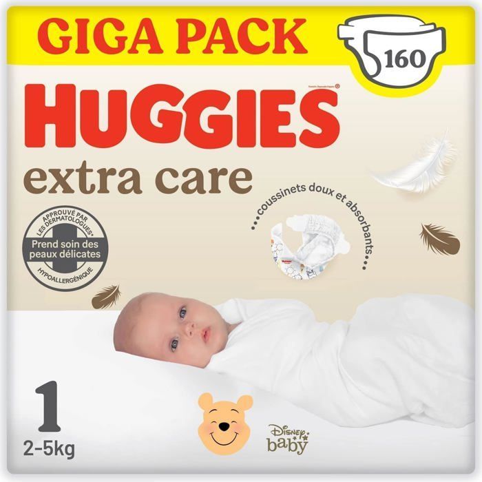 Babyluiers maat 1 (2-5 kg), 4 pakken van 40 luiers, kleurloos, ultra-absorberend, bescherming voor de gevoelige huid.