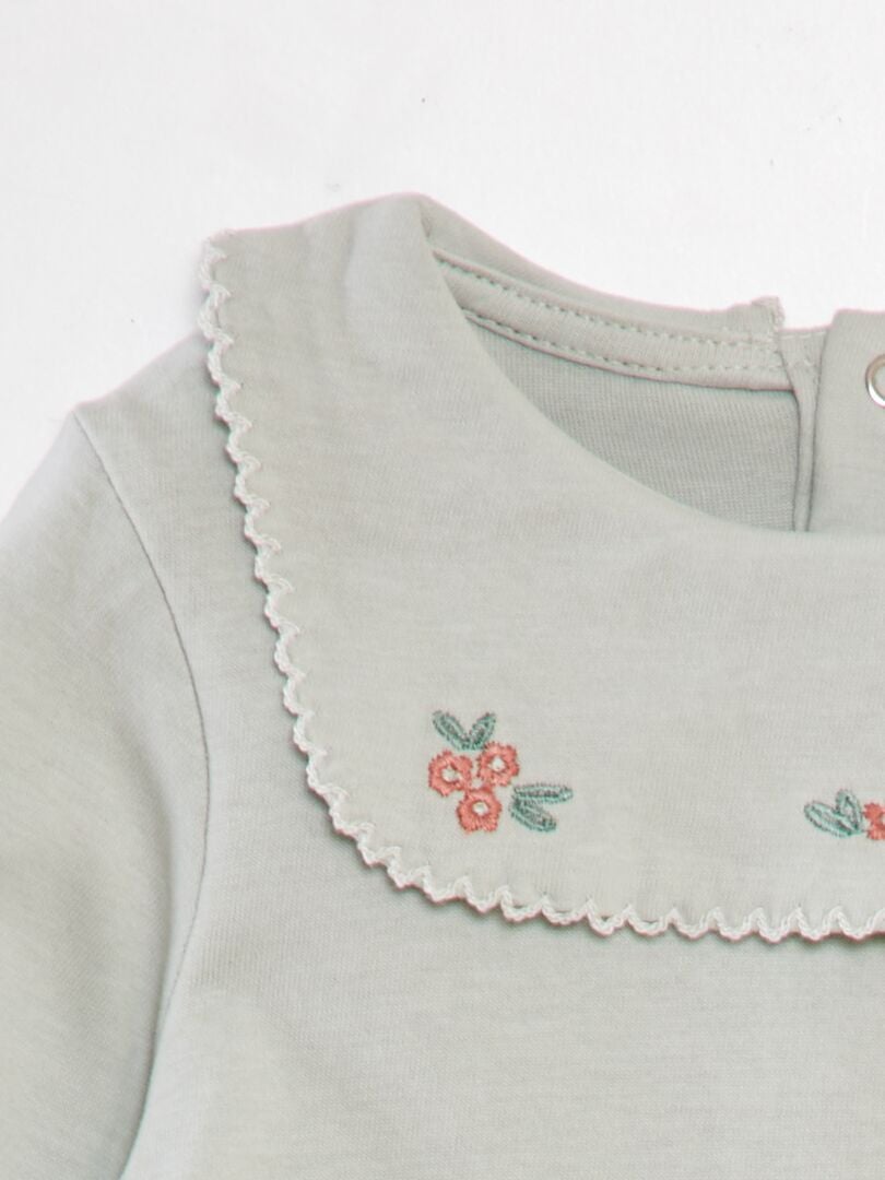 T-shirt met lange mouwen en wijde hals - BLAUW