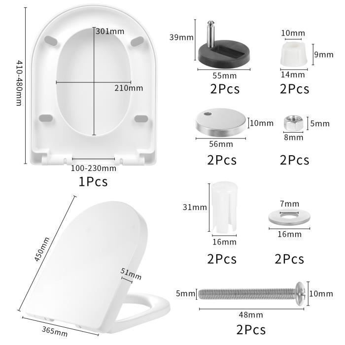 Assento sanitário com fechamento suave, vaso sanitário em formato de U com dobradiças de aço inoxidável, assento com fechamento lento, instalação rápida.