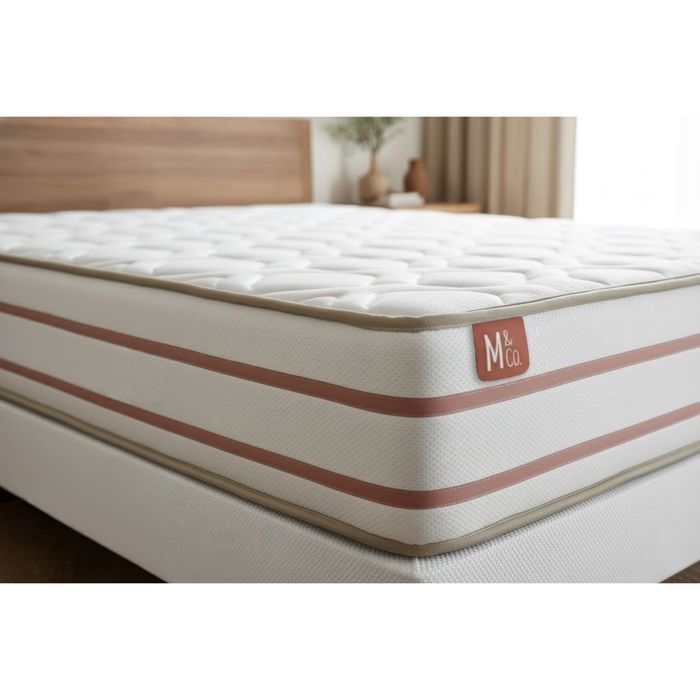Juego de cama LE DOUX de 90x200cm con colchón de espuma viscoelástica y 3 zonas de confort - 24cm de grosor + base de láminas blancas