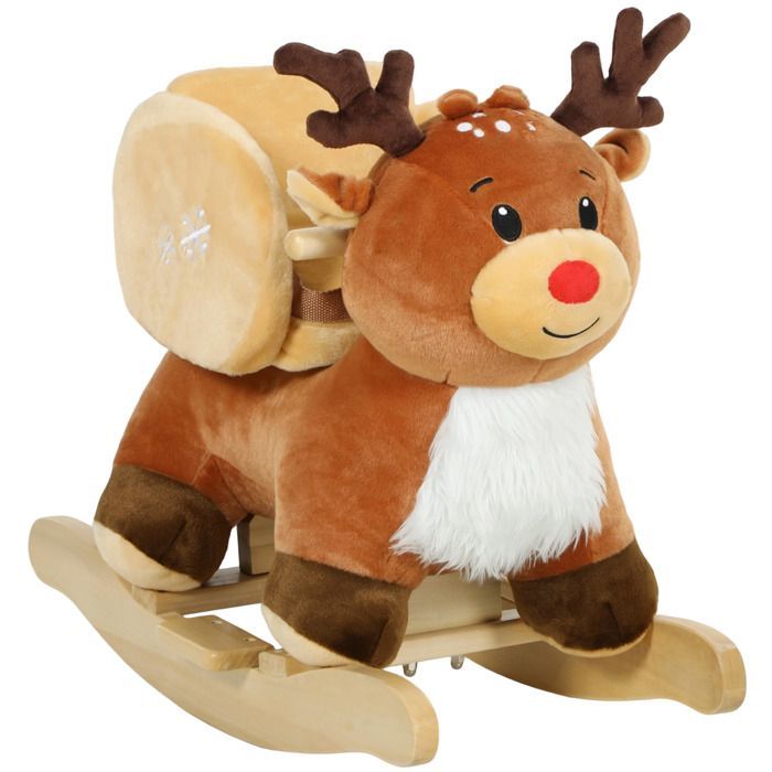 Children's Rocking Horse - AIYAPLAY - lullabies, safety belt - polyester - 65 x 35 x 59 cm - brown