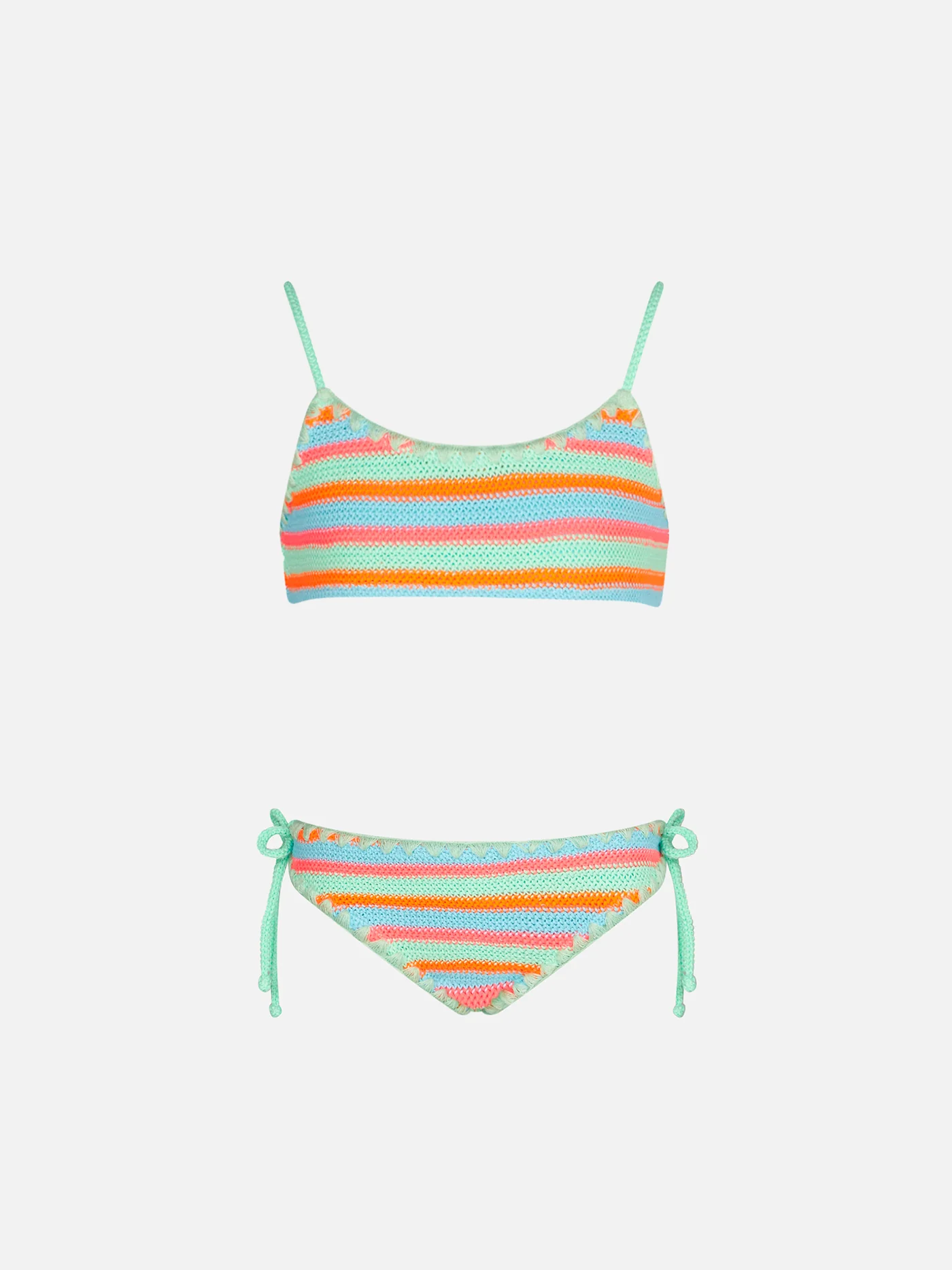 Bikini brassière en crochet pour filles avec rayures multicolores