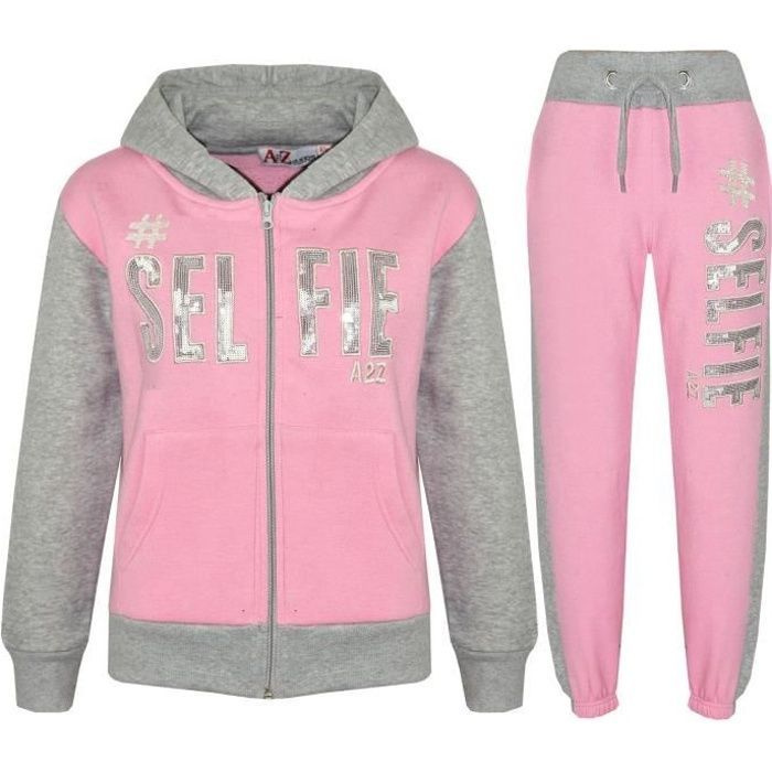 Chándal infantil con estampado de selfie - Rosa y gris - Manga larga