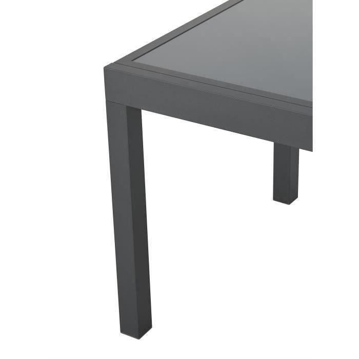 Table de jardin extensible rectangulaire 6 à 10 personnes - Structure aluminium - Plateau verre trempé - L 135-270 x H 75 x P 90