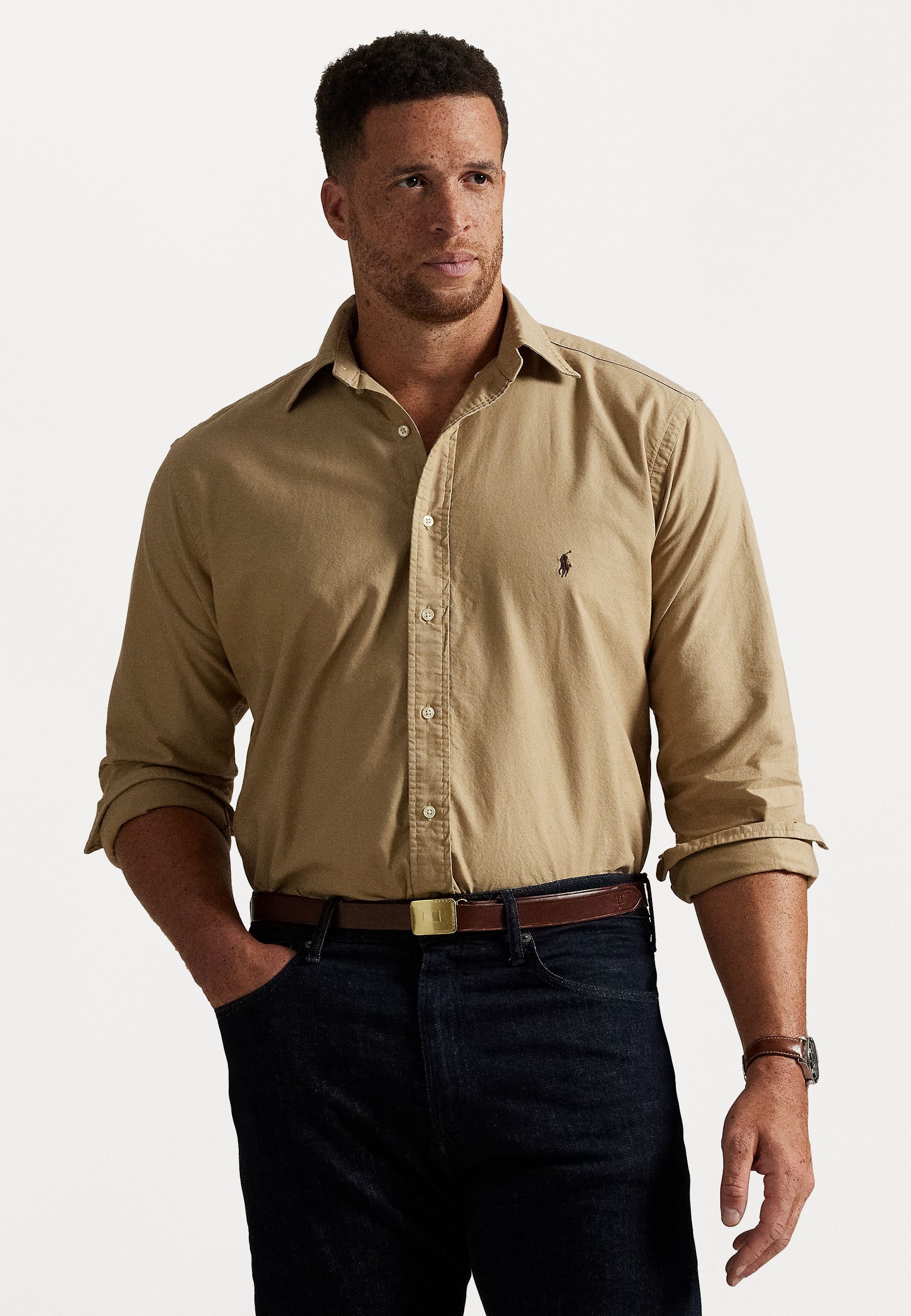 Chemise Oxford teinte en pièce Polo Ralph Lauren grandes tailles - Beige côtier