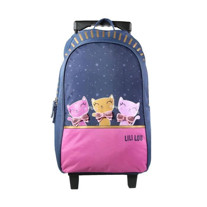 Mochila con ruedas BAGTROTTER Lili Lou 3 Gatos Azul