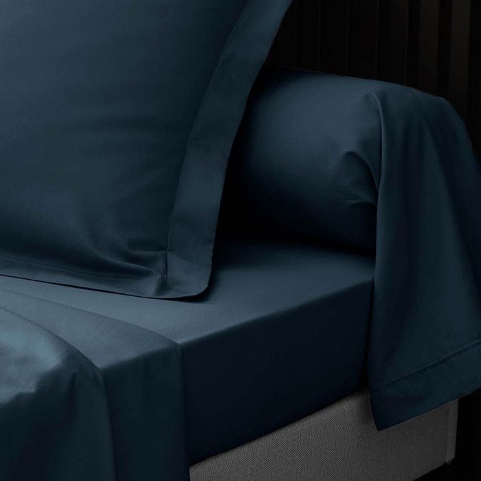 Lenzuolo con angoli elasticizzati 160x200 cm - 100% cotone percalle - Tasca profonda 30 cm - Blu notte