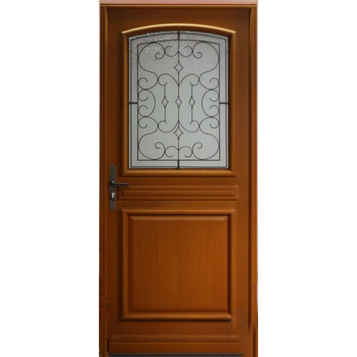 Puerta de entrada de madera acristalada Perault, 215 cm de alto x 90 cm de ancho, apertura a la derecha.