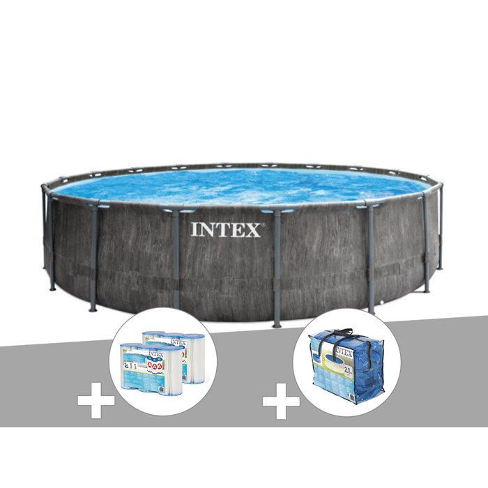 Kit piscine tubulaire Intex Baltik ronde 4,57 x 1,22 m + Bâche à bulles + 6 cartouches de filtration