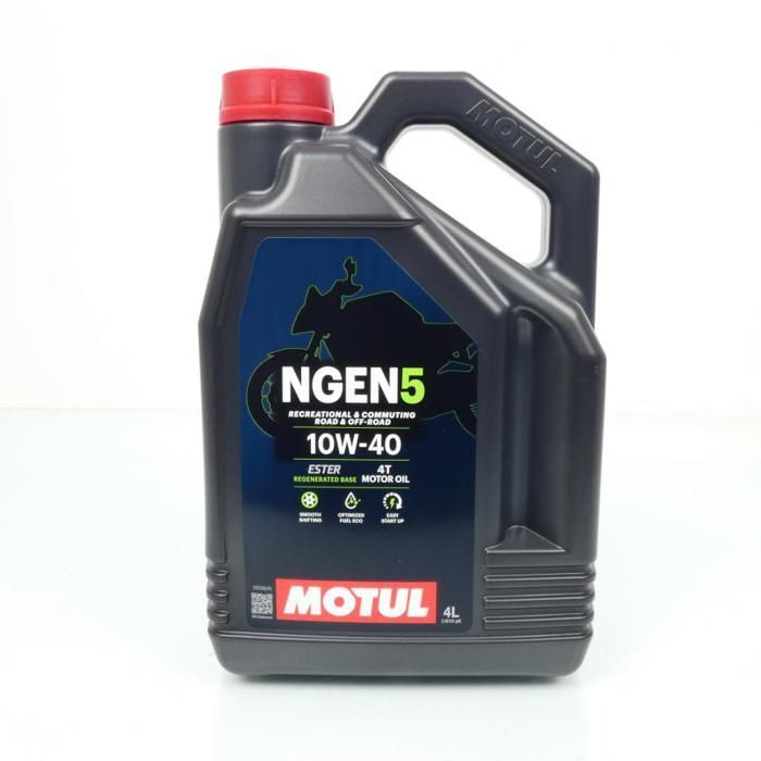 Aceite lubricante Motul NGEN 5 10W40 4L para vehículos de carretera, todoterreno, quads y scooters.
