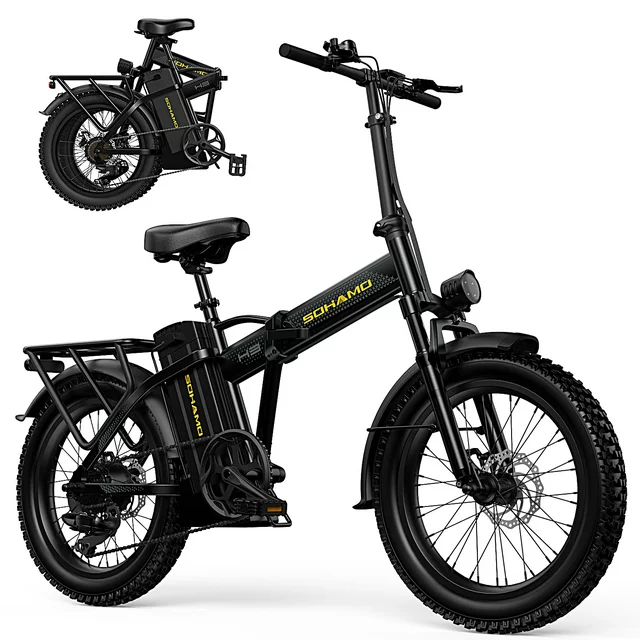 Elektrické kolo SOHAMO H3 pro dospělé, skládací elektrokolo s tlustými pneumatikami 20, motor 750 W, vyjímatelná baterie 48 V 15 Ah, přední odpružení, horské kolo Shimano 7 rychlostí