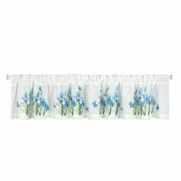 Firana zazdrostka ALA 30x150 cm Biała kwiaty irysy do kuchni