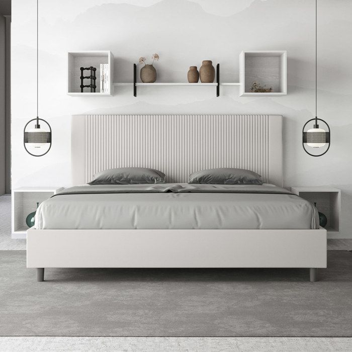 Cama tamanho king - Ityhome - Goya - Couro sintético branco - 200x210 cm - Sem estrado