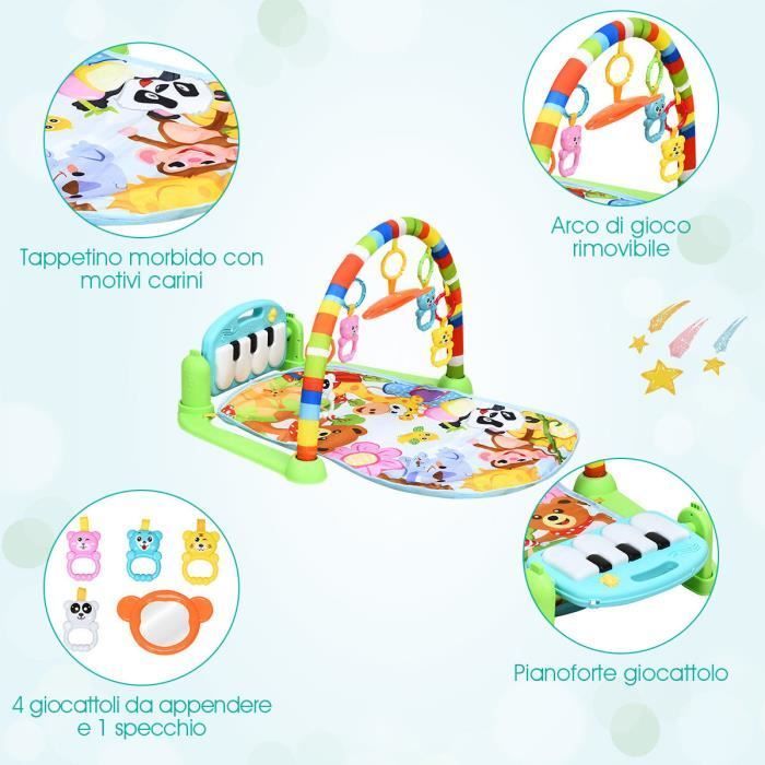 Tappetino attività musicale DREAMADE per neonati con giocattolo rimovibile, pianoforte girevole e luce, per bambini da 0 a 3 anni.