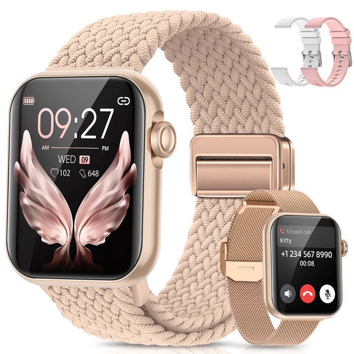 AIMIUVEI Smartwatch voor dames 1,83 inch met Bluetooth-bellen/4 bandjes/meer dan 110 sportmodi/slaaptracker/stappenteller/hartslagmeter/SpO2-meting/IP68
