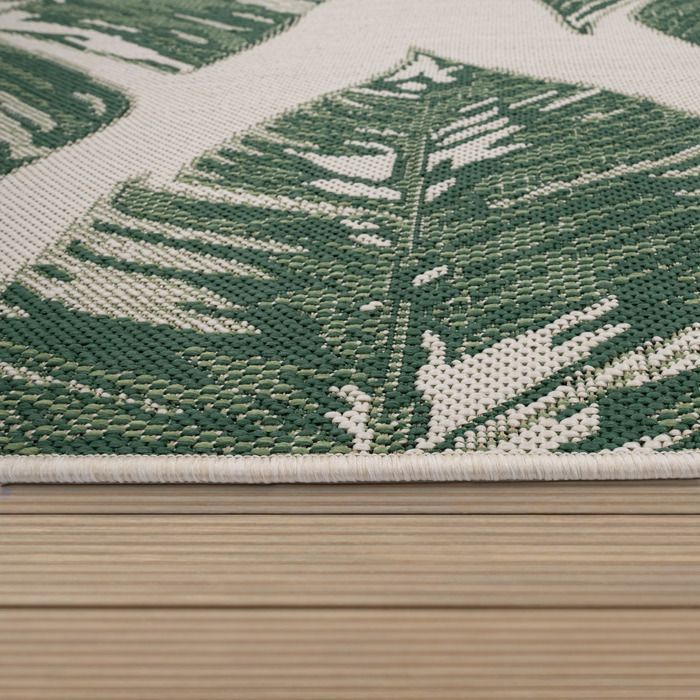 Paco Home Tapis Exterieur Terrasse Salon Cuisine Motif Fleuri Motif Jungle Vert Beige 160 cm rond