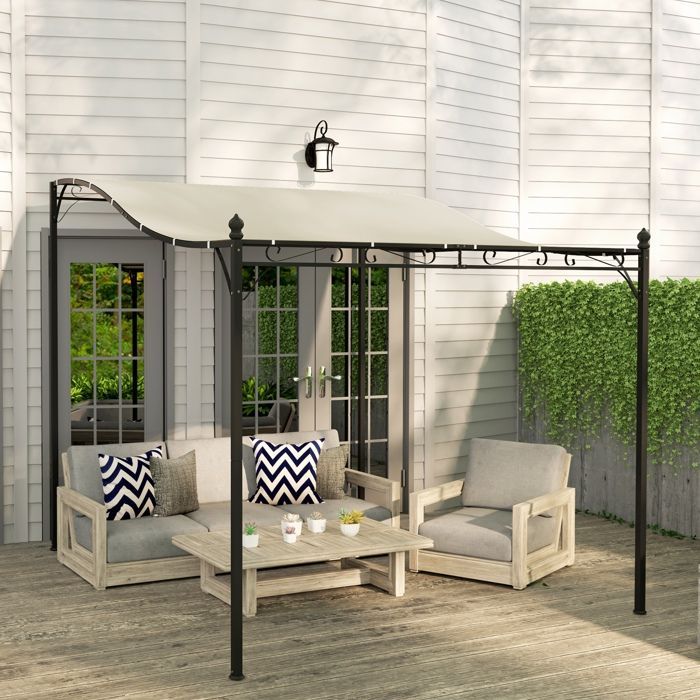 Pergola de jardin - Outsunny - toit imperméable, trous de drainage - structure métallique - 3 x 2,5 m - crème