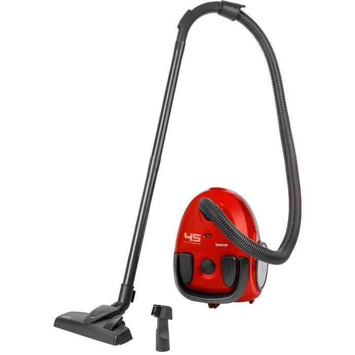 Aspiradora cilíndrica con bolsa - SENCOR - SVC 45RD-EUE3 - Motor ECO de 850 W - 79 dBA - 1,5 L - Roja