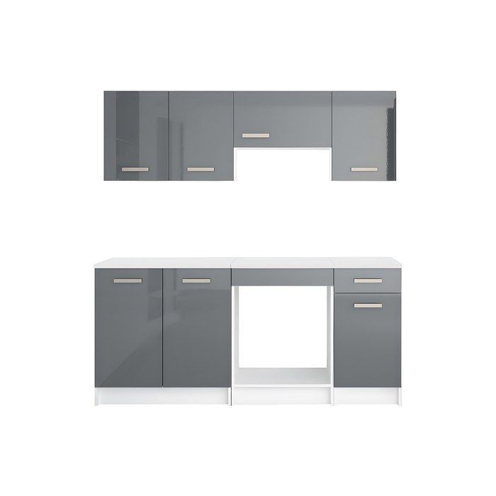 Cuisine complète - Avec plan de travail 180 cm - Gris brillant et Blanc - TRATTORIA