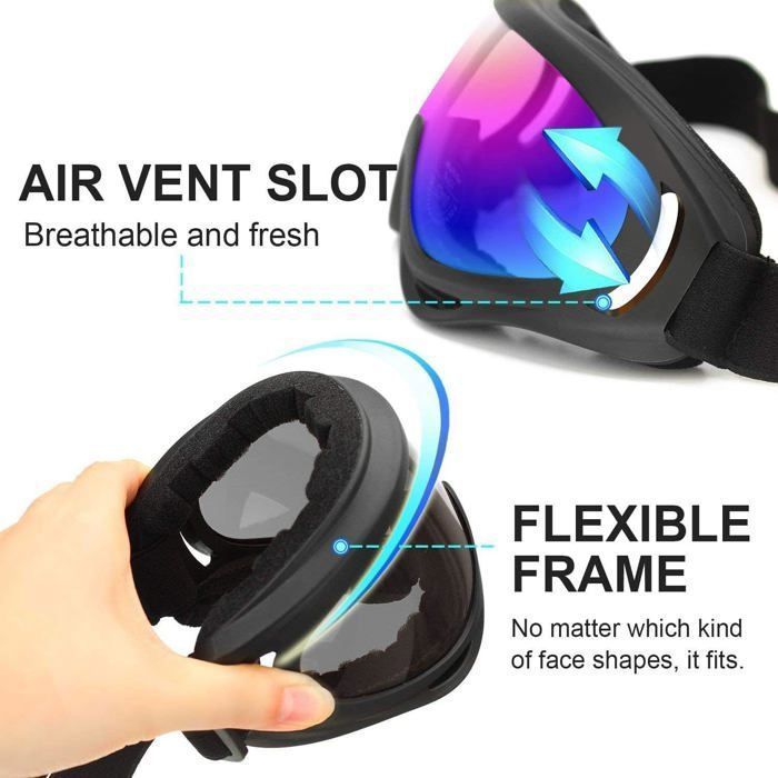 Ski Goggles - 1 Piece - TPU - Anti-Fog and UV - For Motorcycle and Snowboard Helmets - Unisex
